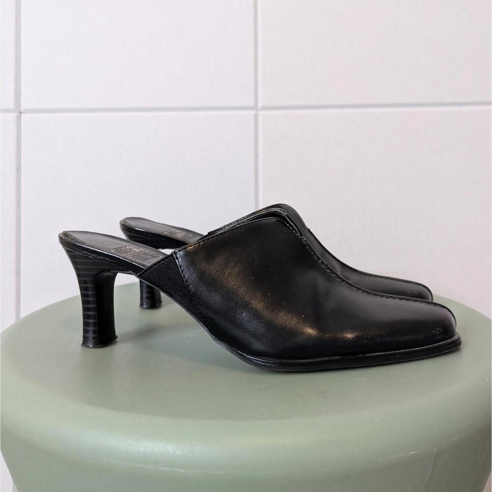 Vintage y2k faux leather minimalist heeled mules